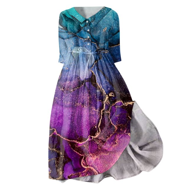 Huanghuaa Long Beach Dresses Women Summer Womens Flower Prints V Neck