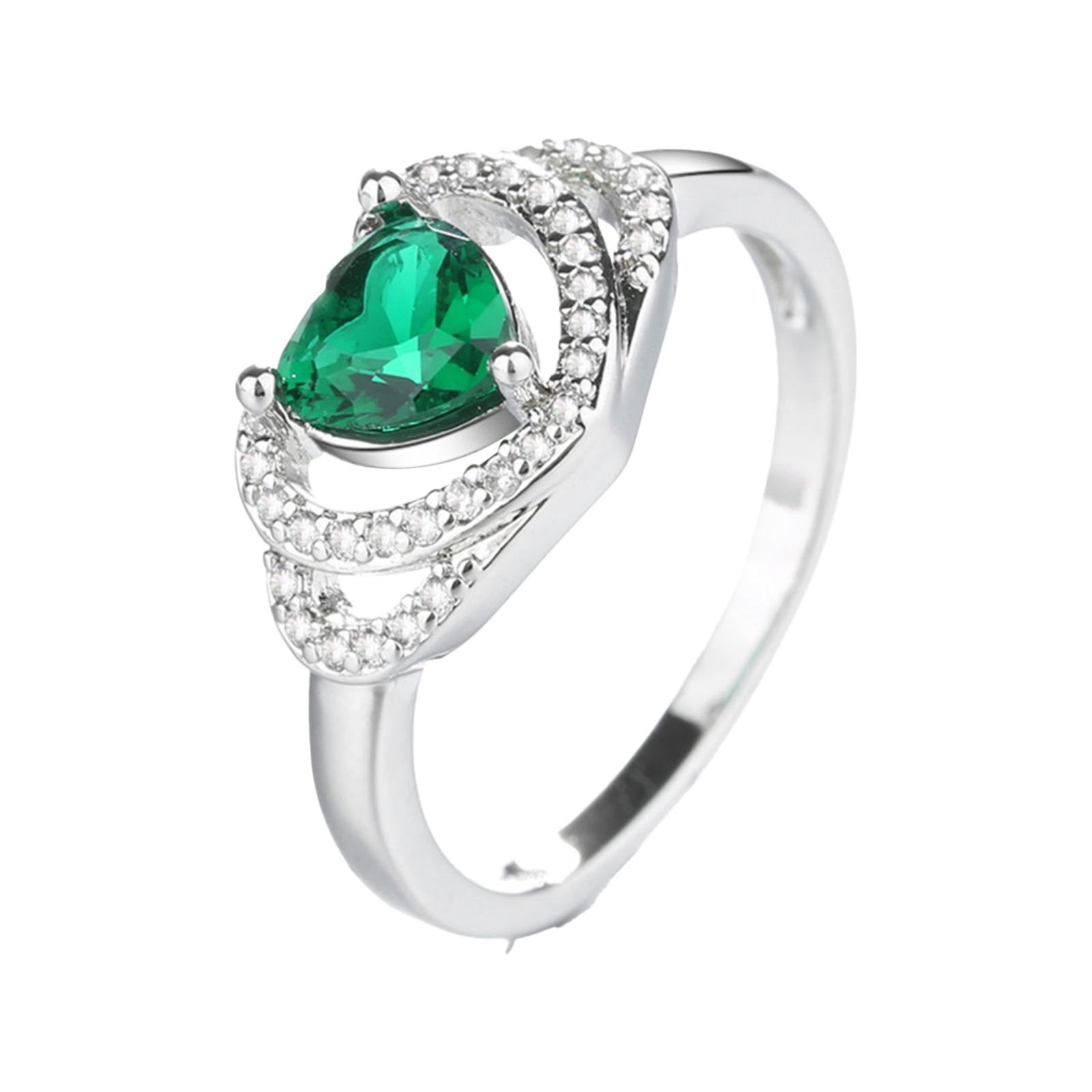 Huanghuaa Retro Zircon Heart Shape Jewelry Love Ring Female Hollow Green Simple Promise Ring
