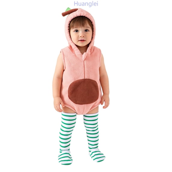 Huanglei Adorable Baby Girl Summer Outfit Peach Romper With Hat And Long Two Piece Kids Clothes Girls,Size 6-12 Months /Infant/Pink