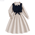 thumbnail image 1 of Huanglei Autumn Winter Girls Corduroy Dress With Detachable Vest And Sash Fashionable Long Sleeve Outfit For Toddler And Kids Stylish Layered For And Daily Wear Swing Dress 7-8 Years, 1 of 4