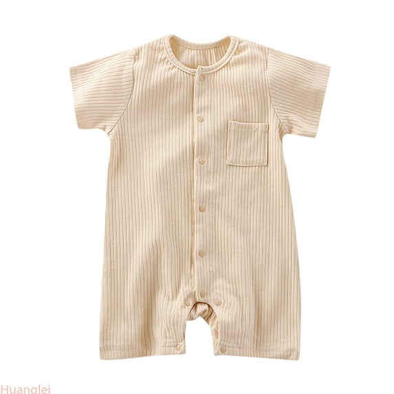 Huanglei Baby Boy Girl Romper Clothes Solid Ribbed Bodysuit Jumpsuit Outfits ,0-3 Months ,Beige