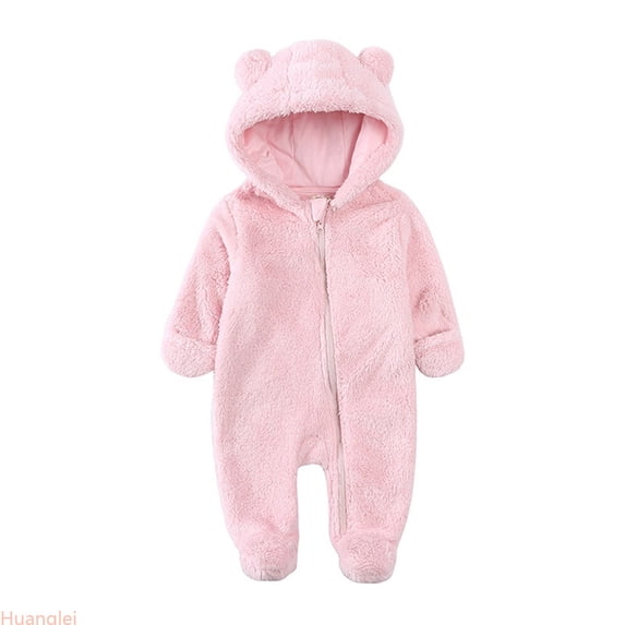 Huanglei Baby Boys Girls Snowsuit Winter Coat Solid Bear Warm Hooded Footed Romper Jumpsuit Outfits ,9-12 Months ,Pink