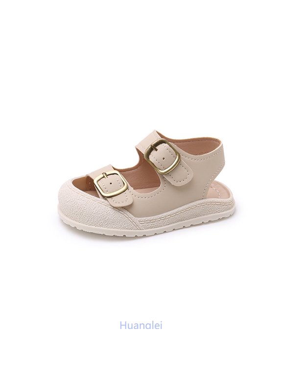 Baby First Soft Sole Sandals Protective Closed Toe Design For Beach Play And Early Walking , Size 4 ,Beige