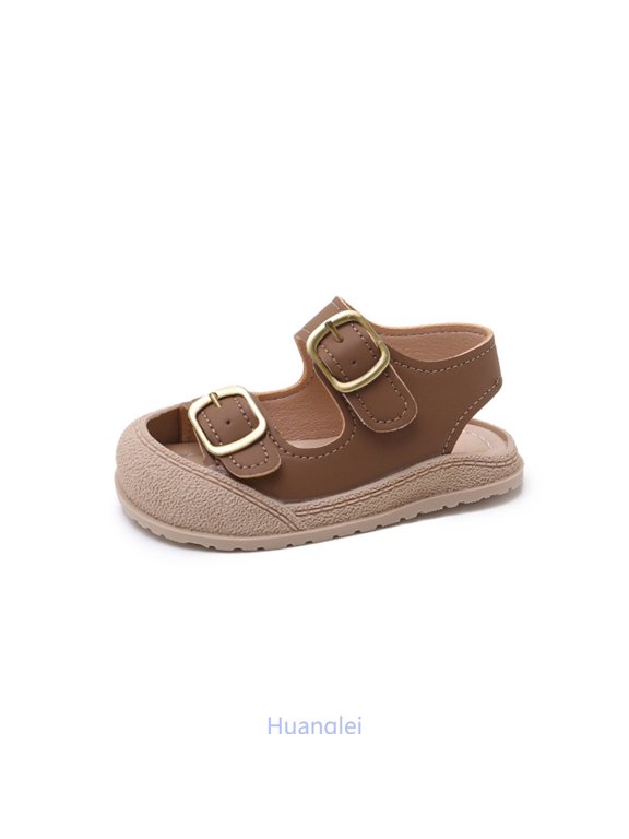 Baby First Soft Sole Sandals Protective Closed Toe Design For Beach Play And Early Walking , Size 6 ,Brown