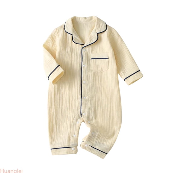 Huanglei Baby Girl Boy Pajamas Romper Button Up Pajamas Footie Pj's Jumpsuit Clothes ,6-12 Months ,Yellow