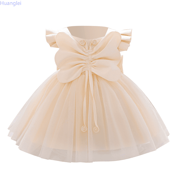 Huanglei Baby Girls' 1st Birthday & Christening Princess Dress With Oversized Bow Satin Special Occasion Gown For Toddler Princess Dresses for Girls 18-24 Months
