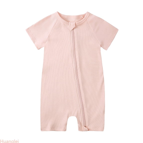 Huanglei Baby Girls Boys Rompers Pajamas Zipper Short Sleeve Sleeper Jumpsuit ,3-6 Months ,Pink