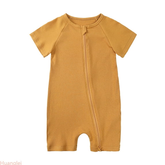 Huanglei Baby Girls Boys Rompers Pajamas Zipper Short Sleeve Sleeper Jumpsuit ,6-9 Months ,Yellow
