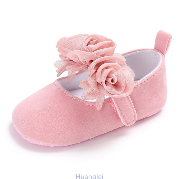 Huanglei Baby Girls First Walking Shoes Soft Sole Floral Ballet Sneakers For Toddler , Size 6 ,Pink