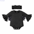 thumbnail image 1 of Huanglei Baby Girls Halloween Outfit Set, Sparkly Wing Long Sleeve Bodysuit with Bow Headband Romper (E), 1 of 4