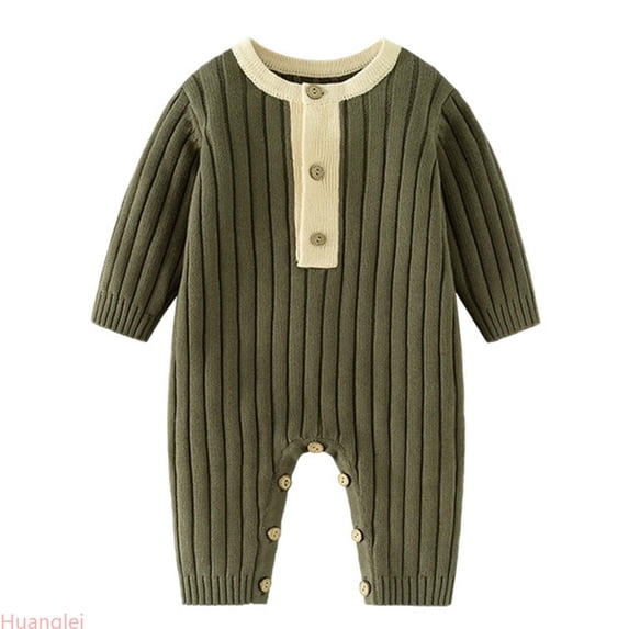 Huanglei Baby Knit Sweater Autumn And Winter Long Sleeve Cotton Thread Baby Clothes Warm Foreign Style Baby Conjoined ,6-12 Months ,Green