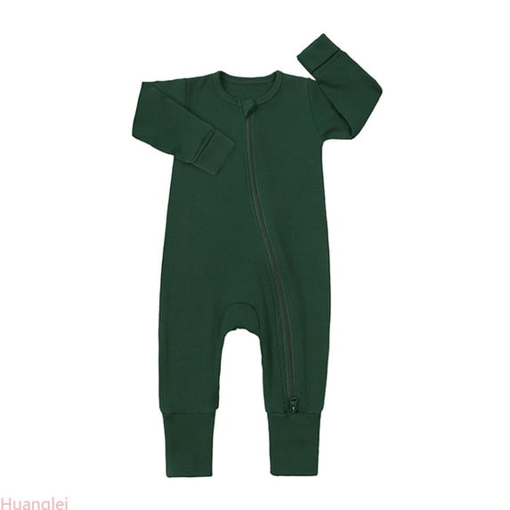 Huanglei Baby Ribbed Pajamas Girls Boys Zipper Long Sleeve Romper Jumpsuit ,18-24 Months ,Green
