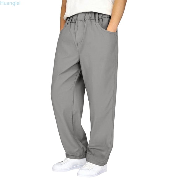 Huanglei Boys Cargo Pants With Multiple Pockets Straight Leg Casual Outdoor School Trousers Elastic Waist Comfortable Daily Wear Durable Twill Fabric For Kids Toddler Boy Pants 7-8 Years