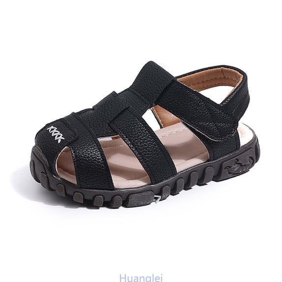 Huanglei Boys Closed Toe Sport Sandals For Outdoor Play Beach Walking Casual Kids Water Shoes With Protective Design , Size 6.5 ,Black