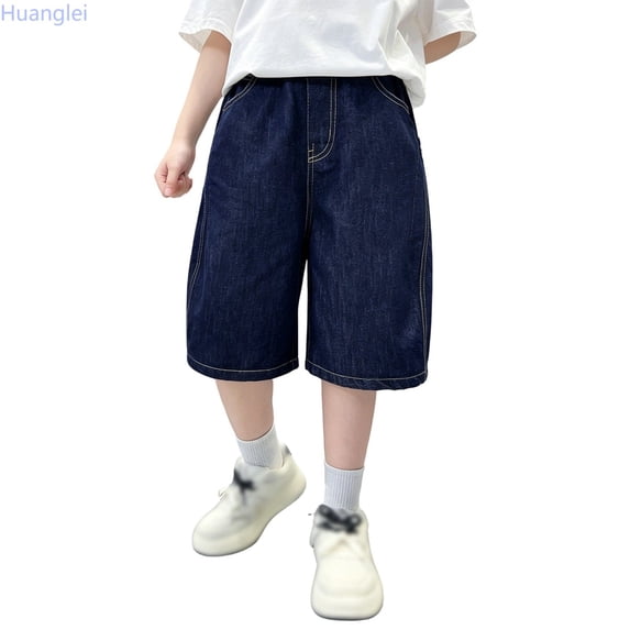 Huanglei Boys Elastic Waist Denim Shorts With Pockets Summer Casual Wear For Kids ,Children Denim Shorts /Size 5-6 Years(Blue)