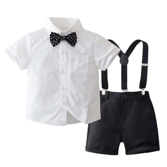 Huanglei Boys' Gentleman Solid Color Shirt & Suspenders Set | Summer Formal Suit For Kids | Stage & Party Outfit