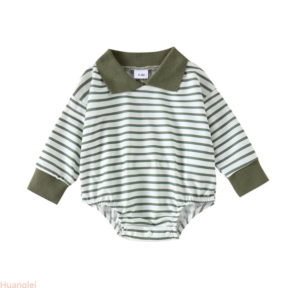 Huanglei Boys Girls Short Sleeve Striped Romper Bodysuits Gentleman Clothes ,6-12 Months ,Green