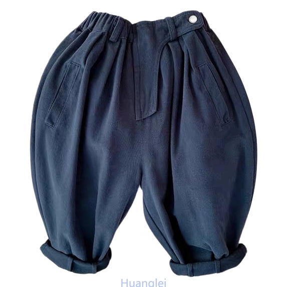 Huanglei Boys And Girls Solid Color Casual Pants With Slant Pockets Comfortable Kids Cropped Trousers For Play And Everyday Wear Toddler Boy Pants ,2-3 Years ,Blue