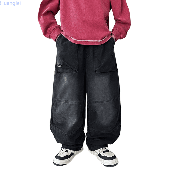 Huanglei Boys Jeans For Kids Comfortable Stretch Denim Pants Casual Loose Fit Trousers For Boys Durable Soft Fabric School Wear Everyday Outfits Boys Sweatpants 7-8 Years
