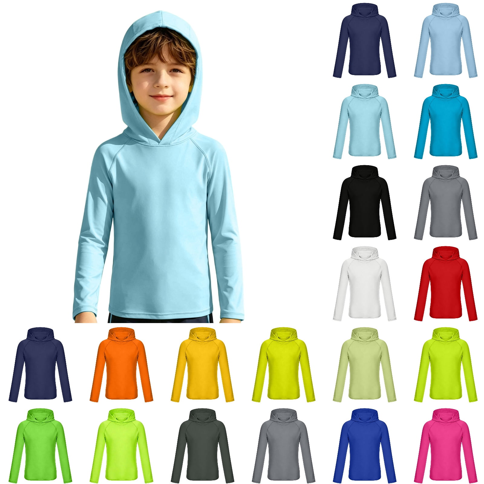 Huanglei Boys Long Sleeve Hooded UPF Sun Protection Pullover Shirt ...