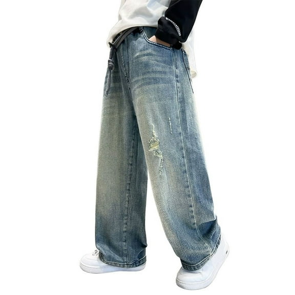 Huanglei Boys' Loose Pants Baggy Jeans Elastic Waist Denim Pants Casual Trousers With Pockets