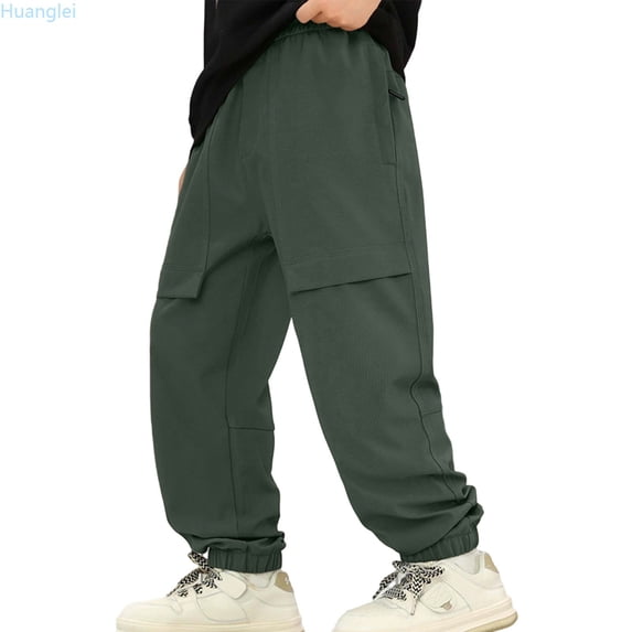 Huanglei Boys Outdoor Hiking Pants Windproof Snow Trousers For Kids With Reinforced Knees Pocket Cargo Design For All Seasons Adventure Lightweight Pants