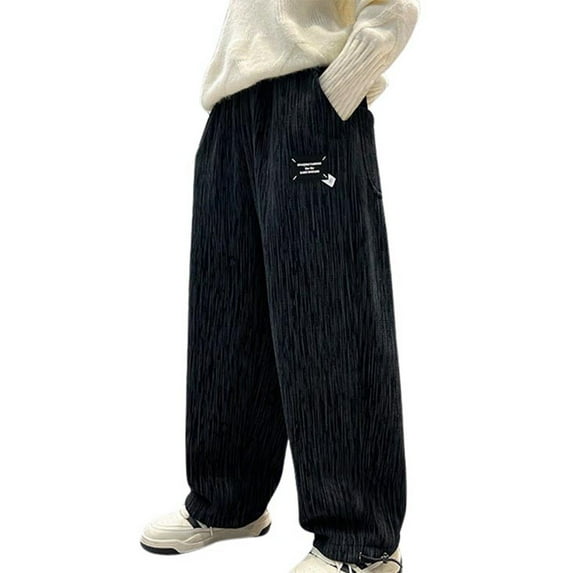 Huanglei Boys Pants Drawstring Elastic Sweatpants Active Joggers Fleece Warm Sweatpants For Kids