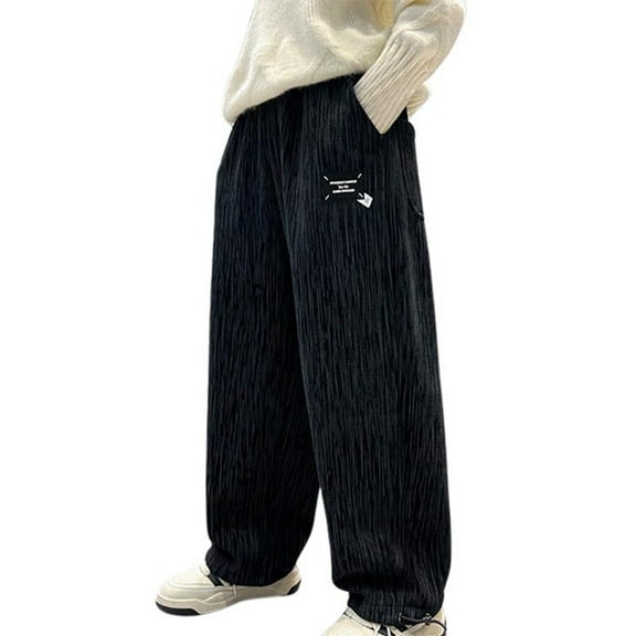 Huanglei Boys Pants Drawstring Elastic Sweatpants Active Joggers Fleece Warm Sweatpants For Kids