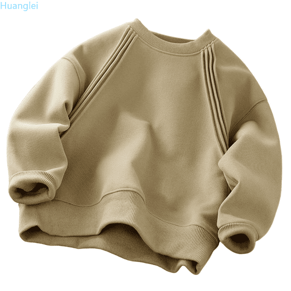 Huanglei Boys Solid Color Long Sleeve Crewneck Sweatshirt Korean Style Loose Fit Casual Pullover Hoodie For Kids Youth Children Outerwear Sport Sweatshirt Coat