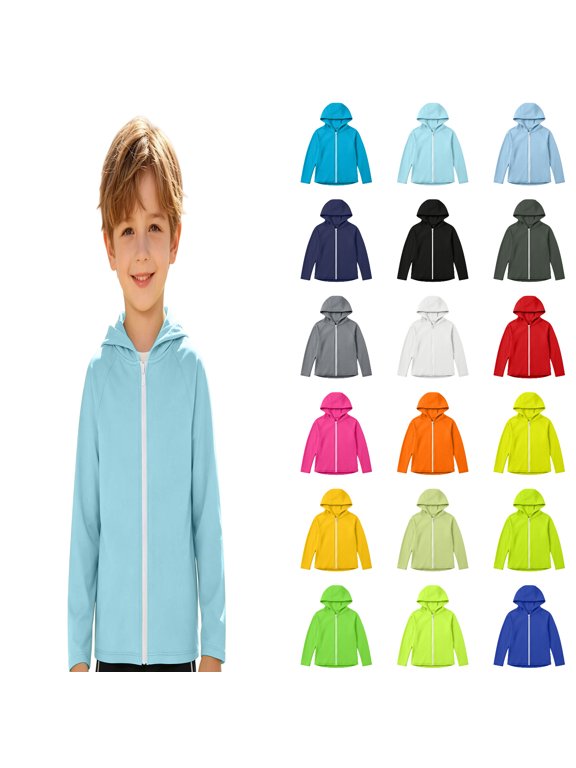 Boys Summer Lightweight Hooded Zip Up Jacket Active Beach Coat (Red)
