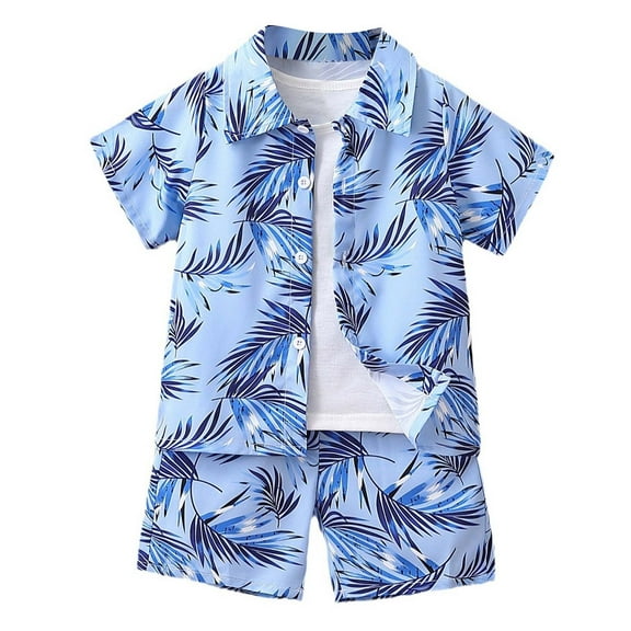 Huanglei Boys Summer Outfits Sets Casual Beach Short Sleeve Shirt Shorts Two Piece Set For Kids Toddler Boys Comfortable Playwear Daily Wear