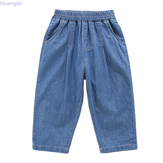 Huanglei Boys Summer Pants Loose Fit Casual Straight Leg Trousers Proof Everyday Wear ,School Jeans For Boys /Size 3-4 Years(Dark Blue)