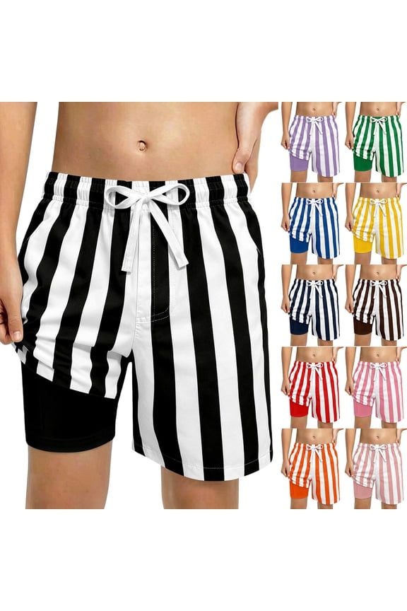 Boys Swim Trunks Two Tone Striped Print Beach Shorts With Mesh Pockets UPF 50 Plus Sun Boys Swim Shorts ,Size 2-3 Years/Little Kid (Green)