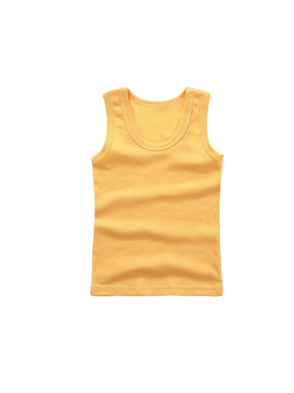 Boys Tank Top Undershirt Thin Layering Sleeveless Shirt For Toddlers Kids Children Summer Wear Basic Tank Tops,Size 9-10 Years /Big Kids/Yellow