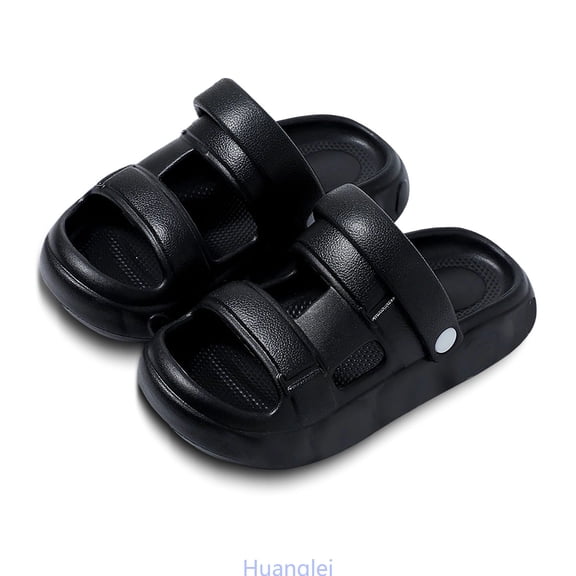 Huanglei Breathable Outdoor Closed Toe Sport Sandals For Big Girls able Solid Color Casual Beach Slide Shoes , Size 15.5 ,Black