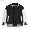 thumbnail image 1 of Huanglei Child Boys Girls Autumn Winter Keep Warm Long Sleeved Color Block Baseball Coat Top Clothes Soft Leather Jackets 18-24 Months, 1 of 6