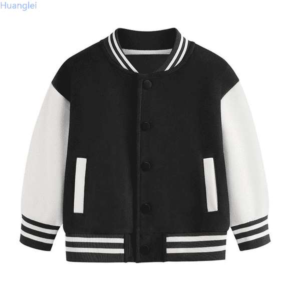 Huanglei Child Boys Girls Autumn Winter Keep Warm Long Sleeved Color Block Baseball Coat Top Clothes Soft Leather Jackets 18-24 Months