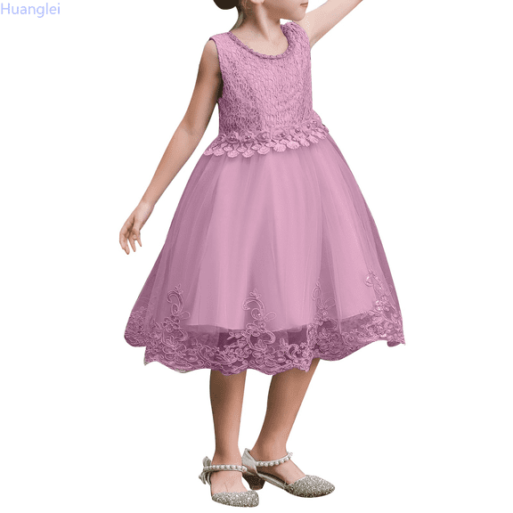 Huanglei Children Flower Girl Lace Wedding Party Formal Long Gown Dress Flower Girls Dress 4-5 Years