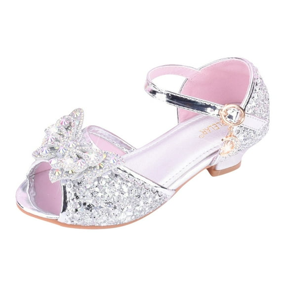 Huanglei Children Shoes With Diamond Shiny Sandals Princess Shoes Bow High Heels Show Princess Shoes