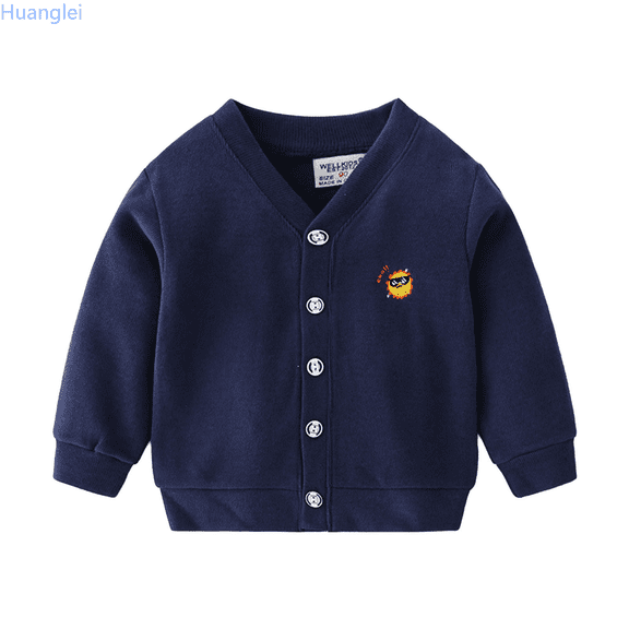 Huanglei Children Toddler Kids Baby Boys Girls Long Sleeve Cartoon Embroidery Patchwork Knitted Sweater Cardigan Coat Jacket Outer Outfits Clothes Boys Lightweight Jacket 3-4 Years