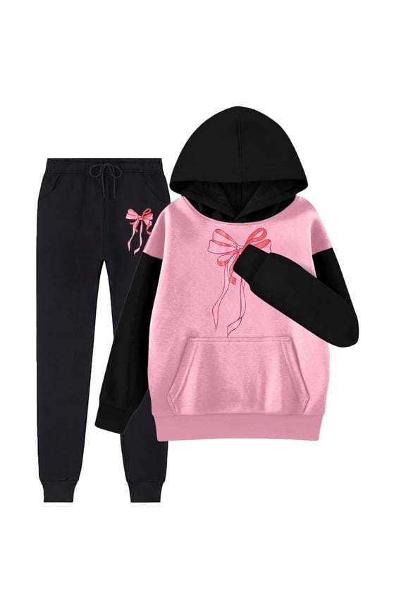 Children's Casual Color Matching Bow Pantsuit