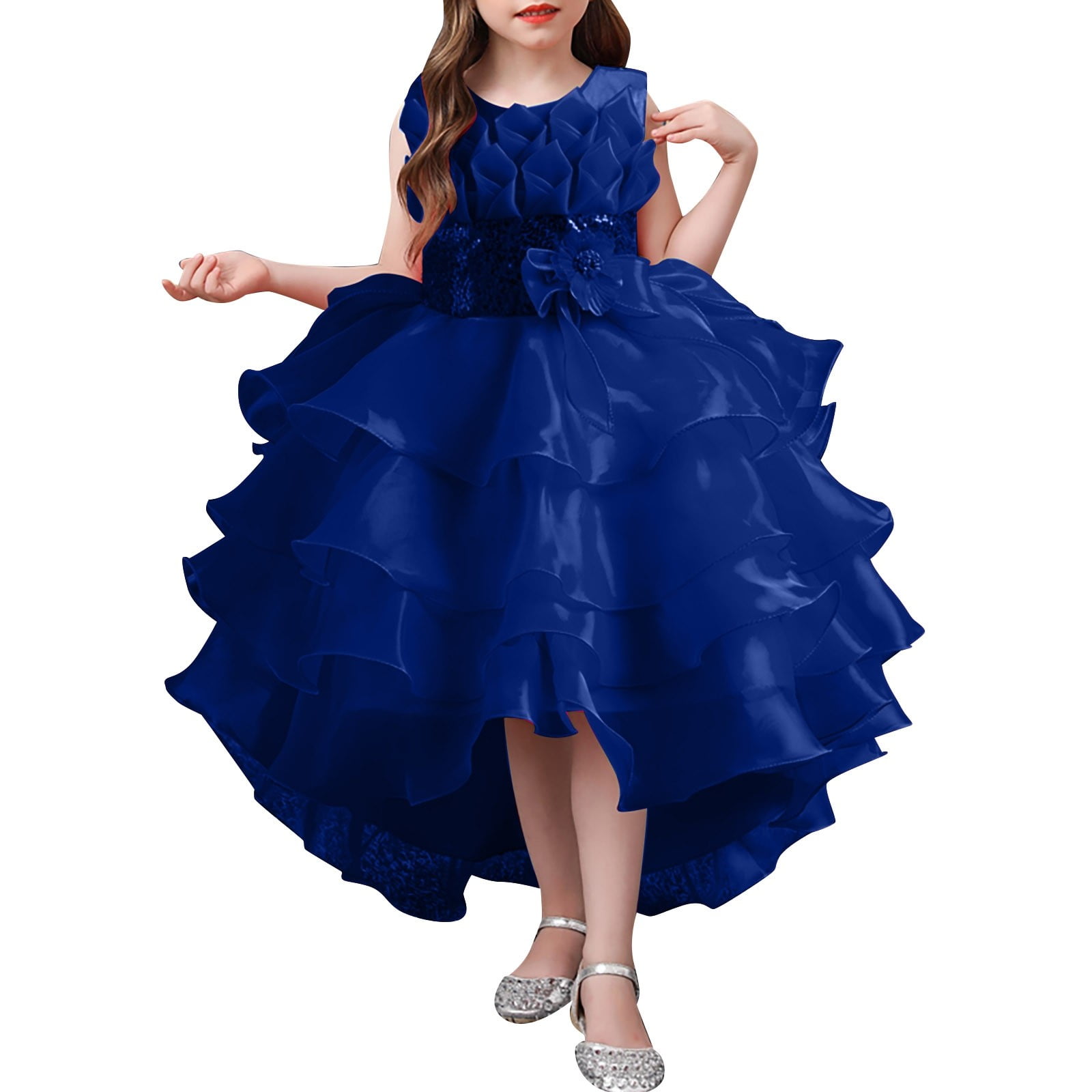 Huanglei Children's Solid Color Irregular Mesh Lace Knee Length Trailing  Wedding Dress Puffy Dress Princess Dress - Walmart.com