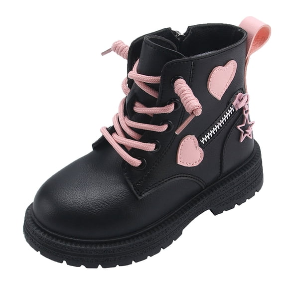 Huanglei Children's Winter Leather Lace Up Stylish Color Matching Side Zipper Boots
