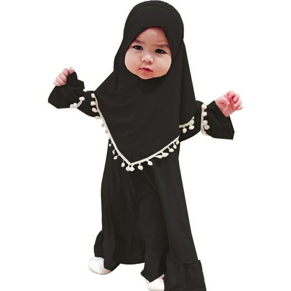 Huanglei Girl Muslim Dress With Hijab For Newborn Infant Baby Girls Prayer Dress Muslim Clothes Long Sleeve