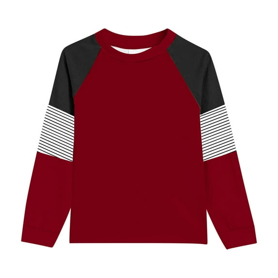 Huanglei Girl's Casual Big Kids Long Sleeve Striped Color Block Casual Tees With Pockets