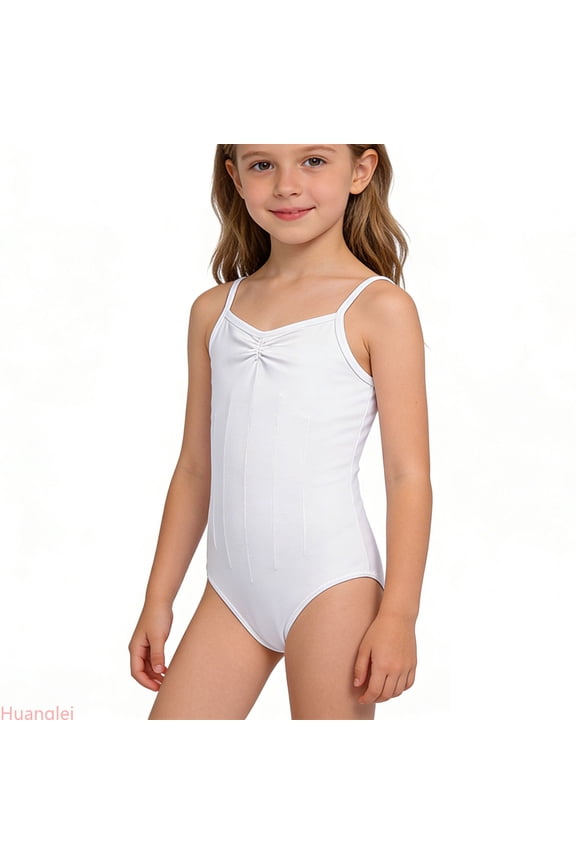 Girls Backless Tank Leotard For Ballet Dance Performance Gymnastics Practice And形体 Exam Stretchable Comfort Fit ,2-3 Years ,White