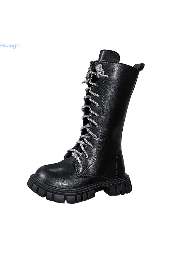 Girls Boots With Rhinestones Classic Knee High Style For Children Fall Winter Footwear Girls Combat Boots 11-11.5 Years