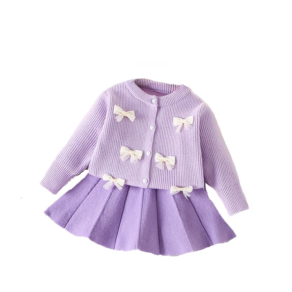Huanglei Girls' Bow Cardigan Sweater 2024 Autumn And Winter New Baby Girls Fashion Knitted Coat Korean Sweater Dress 3-4 Years