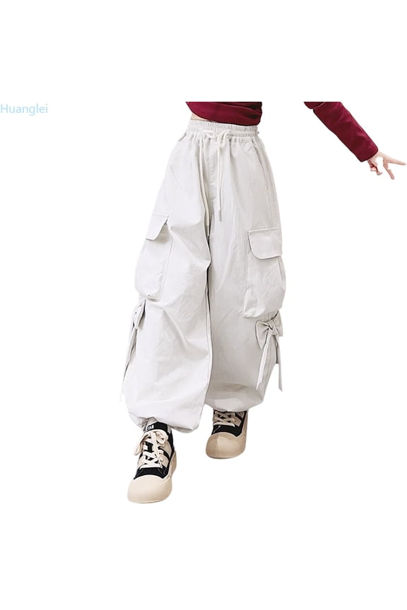 Girls Cargo Pants Casual Wide Leg Jumpsuit Street Dance Pants For Kids Loose Long Trousers