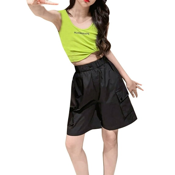 Huanglei Girls Cargo Shorts High Waisted Loose Casual Medium Pants American Dry Sports Fifth Pants